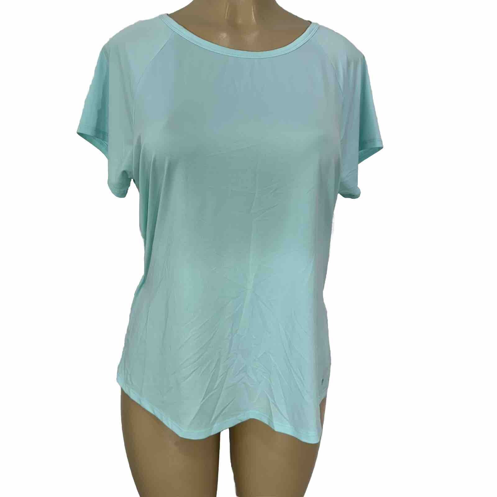 Marika Mint Short Sleeve Hole Back Gym Tee Shirt Womens Size L Casual Top