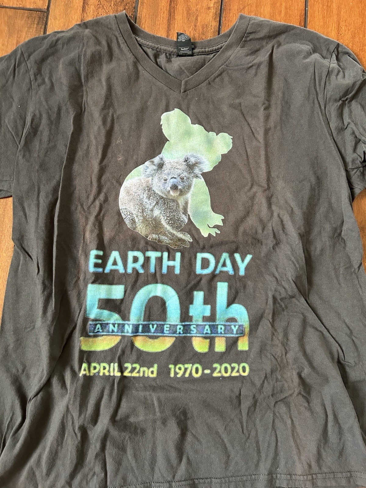 Koala Earth Day 50th Anniversary V-Neck T Shirt, Large