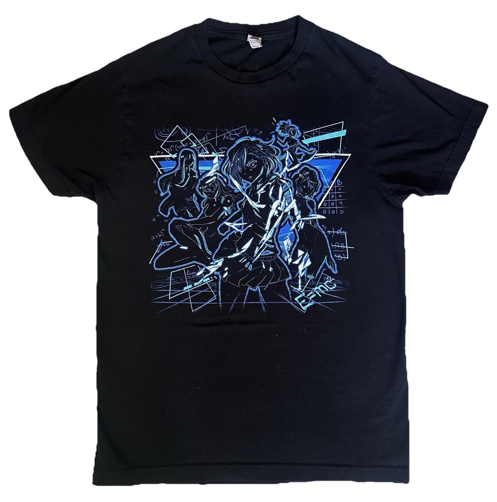Anime Style Math Equation Graphic T-Shirt Black Women’s Small Blue Design