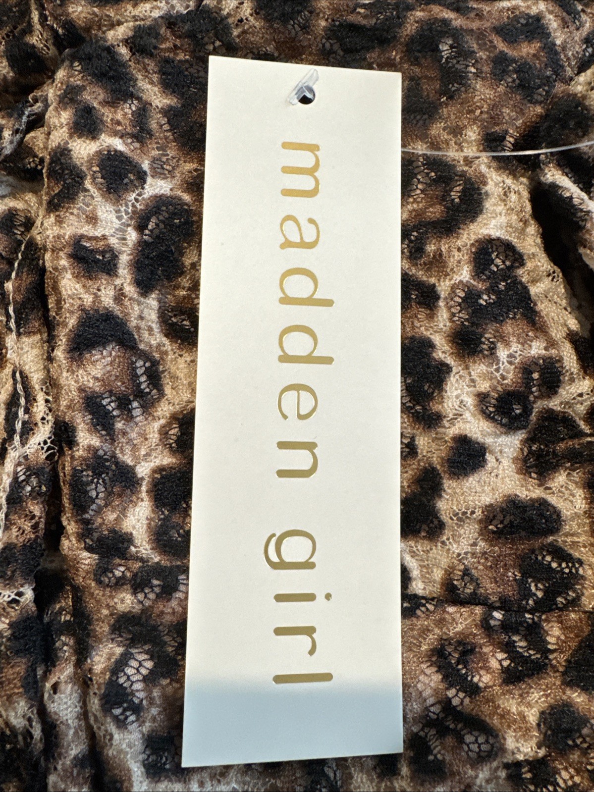 Madden Girl Short Sleeve Mesh Tie Front Animal Print Lined Blouse NWT Large