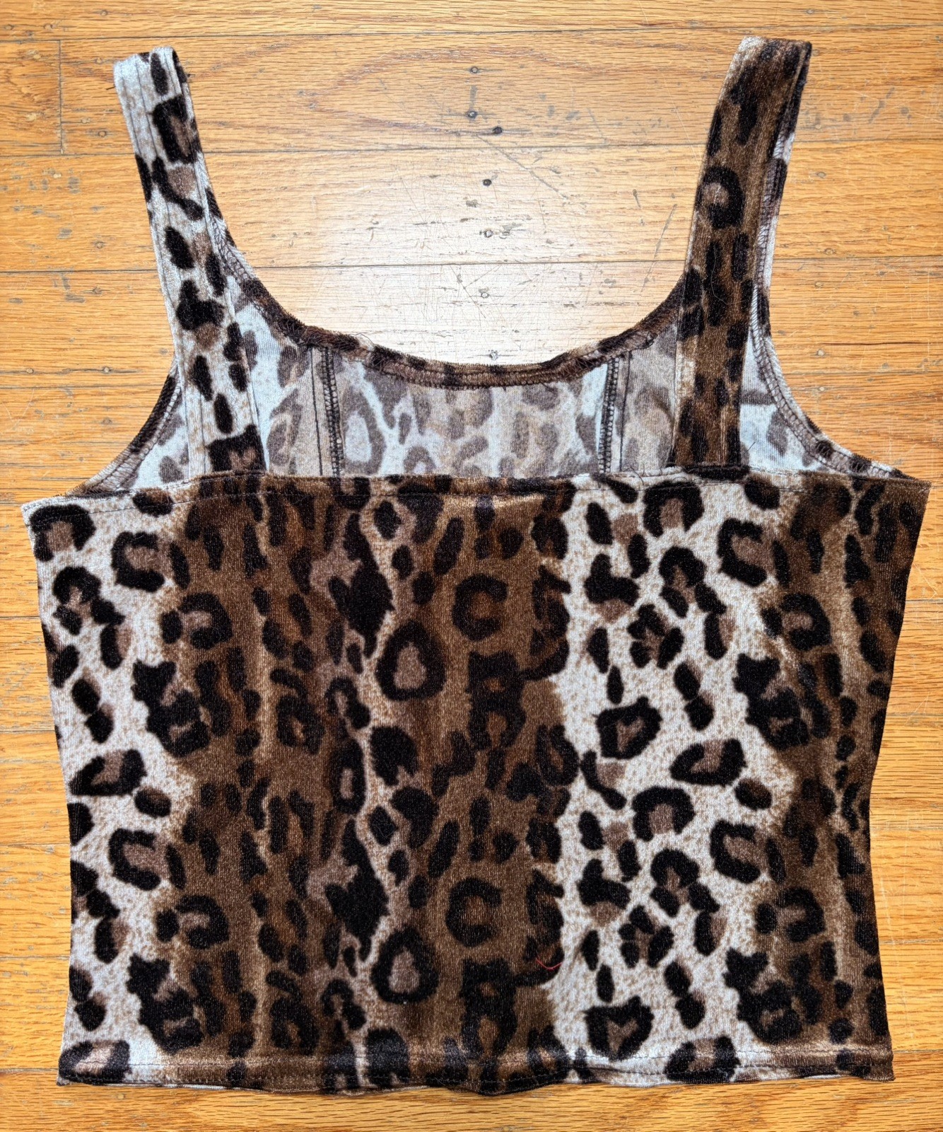 Vintage 90s y2k Velvet Leopard Print Tank Top Sz M Punk Grunge Goth Corset Cami