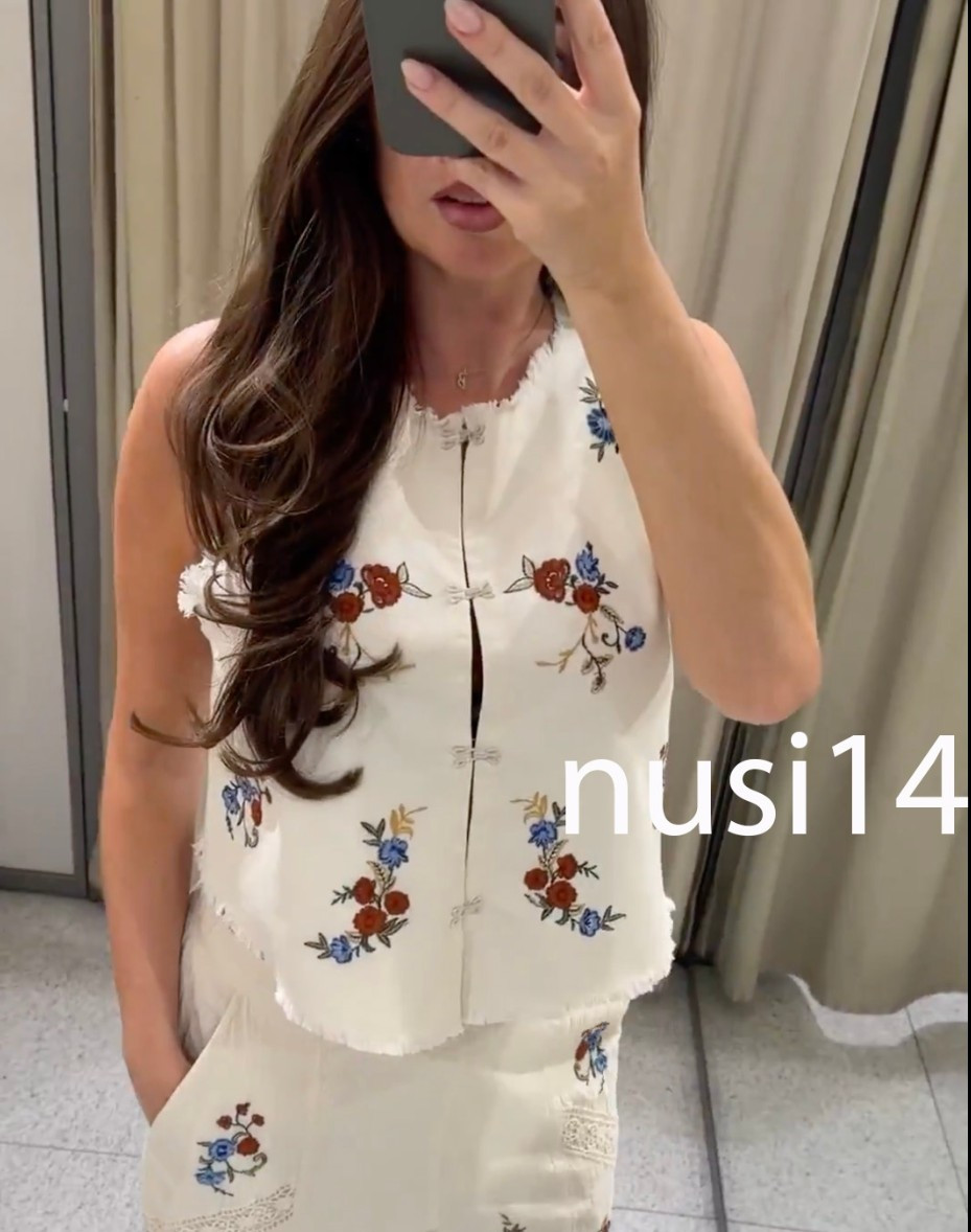 ZARA NEW WOMAN FRAYED FLORAL EMBROIDERED VEST TOP ECRU XS-XL 7200/223/712