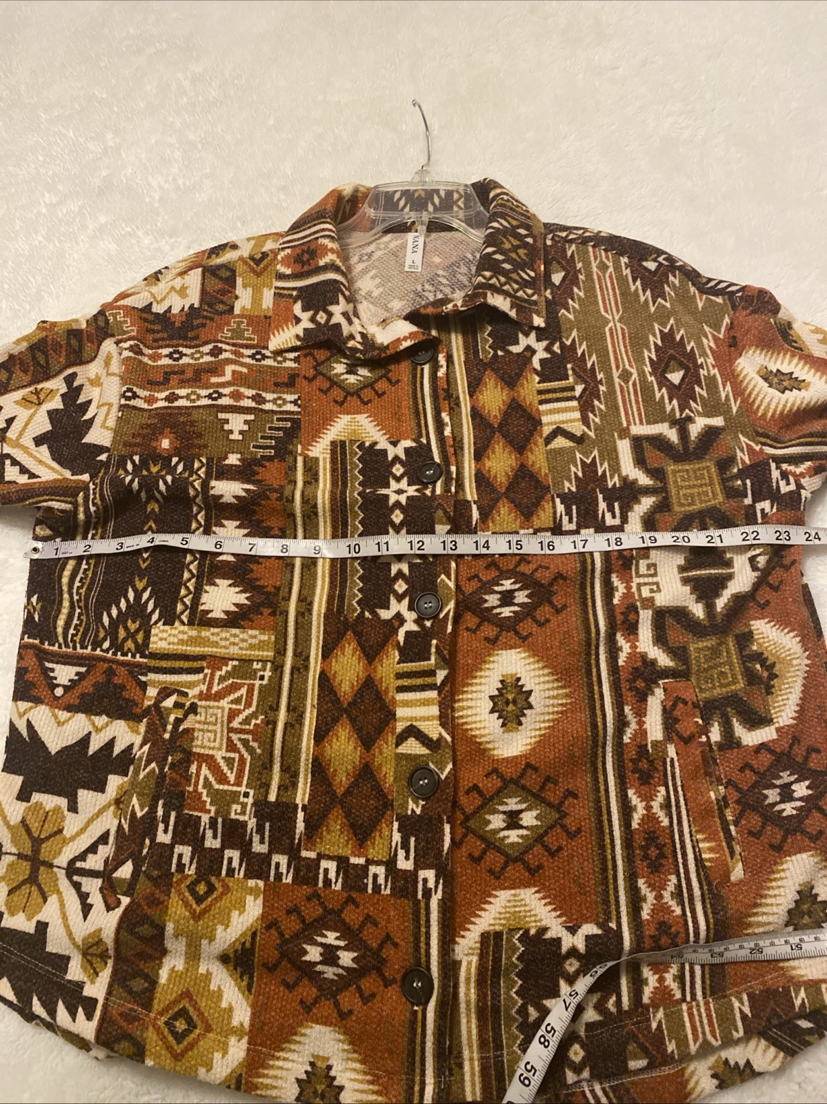 ZENANA Large Shirt Woman Western Boho Aztec Southwest Button Oversized Pockets