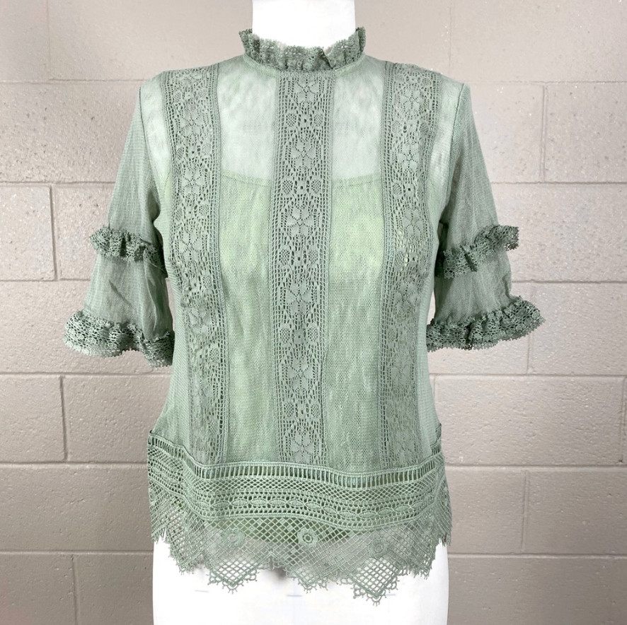Anthropologie New Without Tag Lace Top: LARGE (Celadon Green)