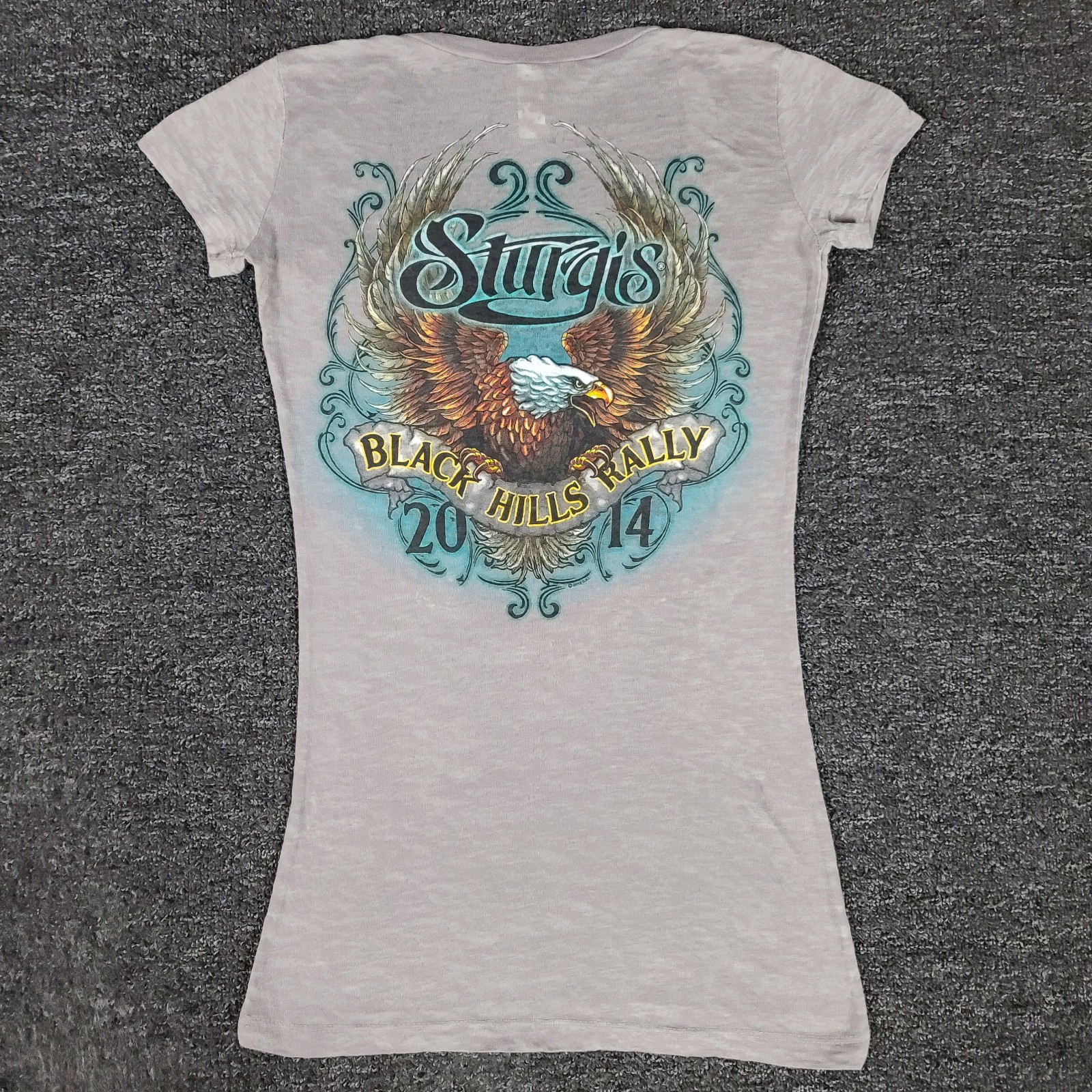 Sturgis Top Womens Small Gray 2014 Black Hills Rally Semi Sheer Light Burnout T