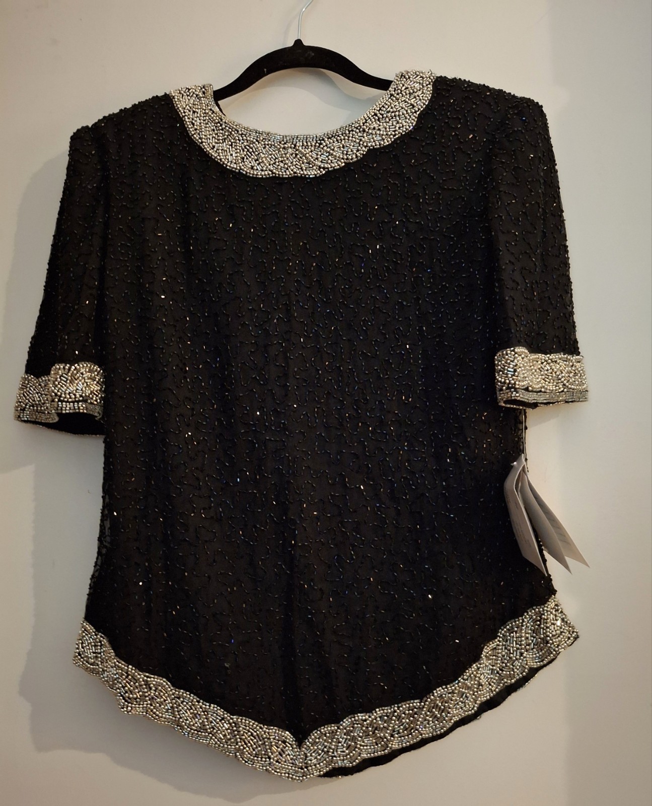 Vintage Lawrence Kazar New York Beaded Silk Sequin Evening Top L Wedding Party