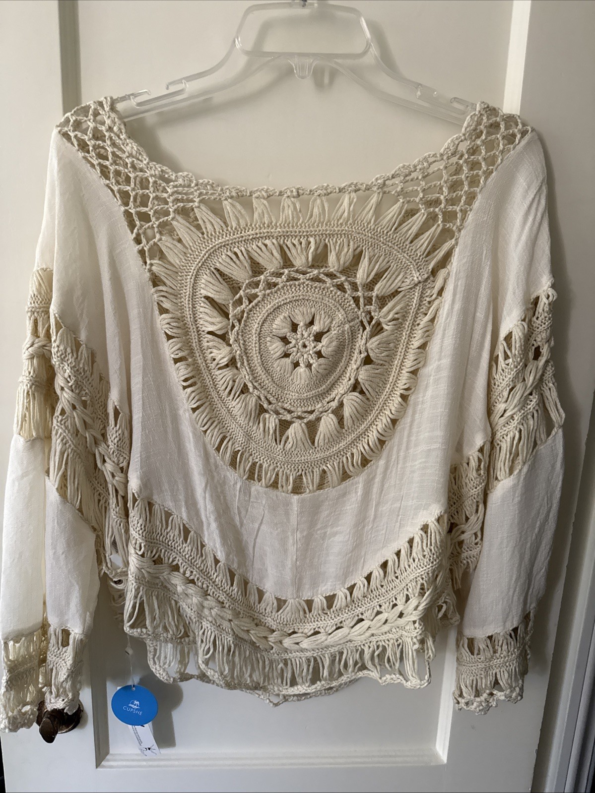 NWT Cupshe Cream Ivory Crochet Boho Festival Coachella Top Coverup OS