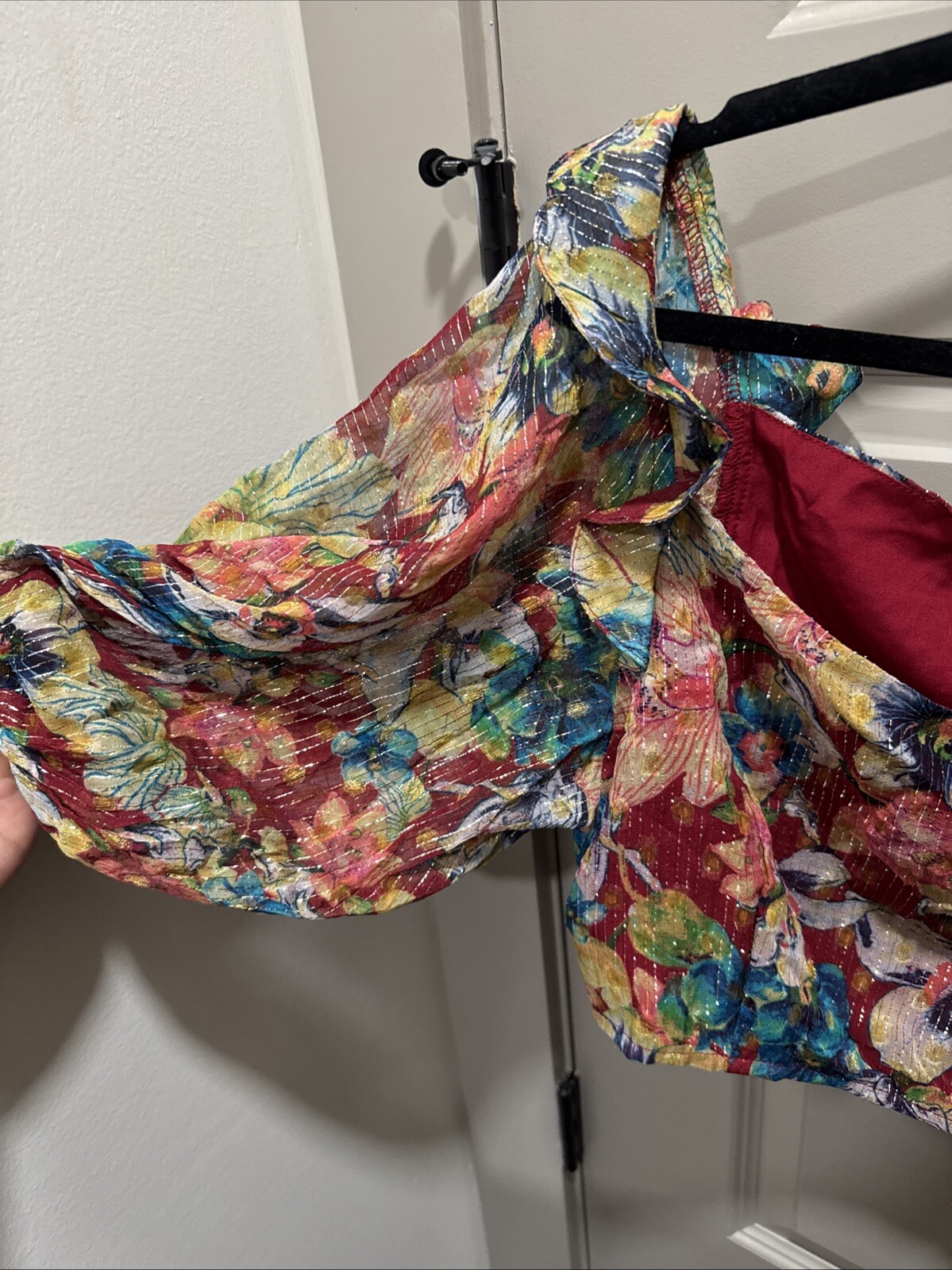 Just Bellina, Hand Made, Crop Top Ruffle Shimmer Side Zip, Size M. NWT.