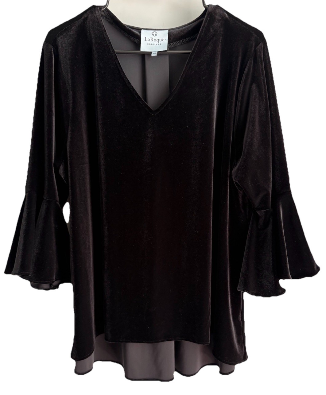 La Roque Blouse Velvet Original Women’s OS Bell Sleeve Black Velour High Low