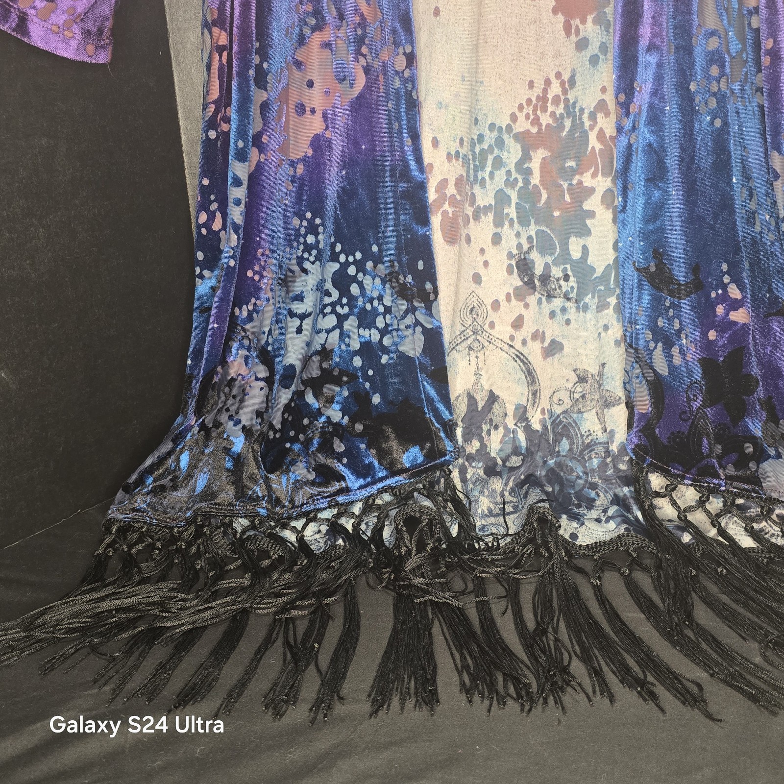 Disney Aladdin Velvet Burnout Fringe Kimono Size S/M purple blue ombre RARE VTG