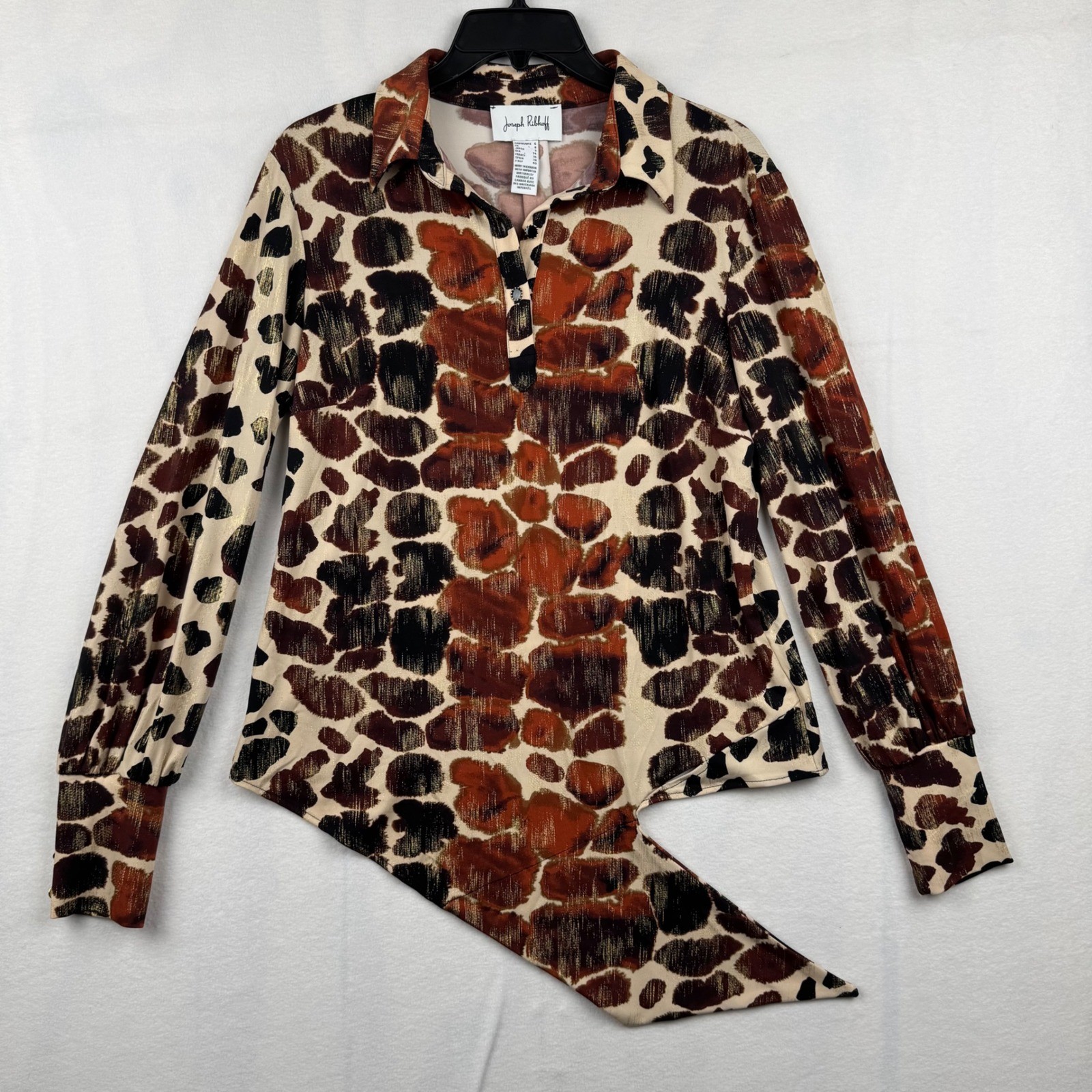 Joseph Ribkoff Top Animal Print Button Down Long Sleeve Asymmetric Size 6