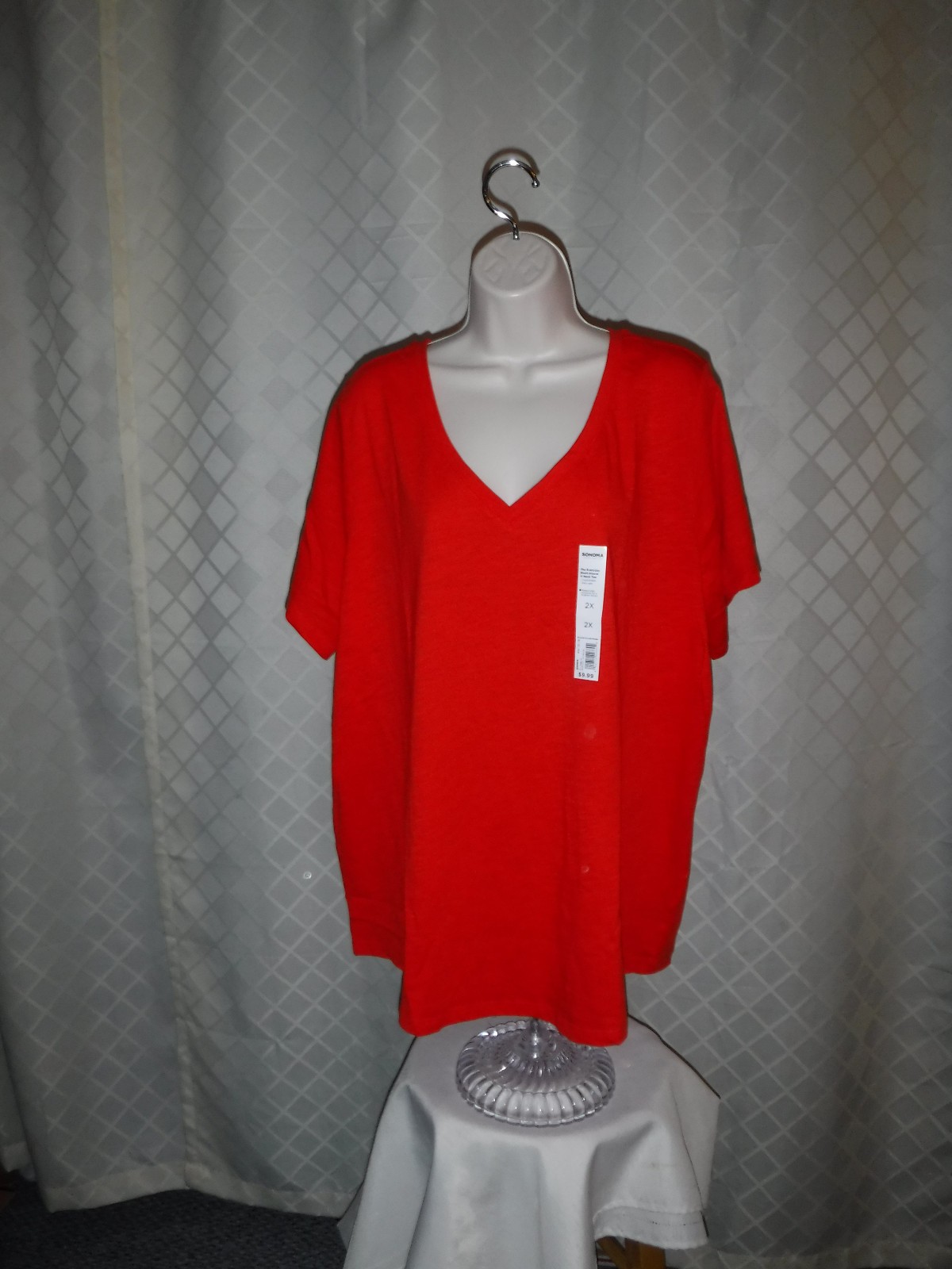 Size Plus Short Sleeve V Neck Women T-Shirts,3X,2X,1X, Sonoma Multi Color, Solid