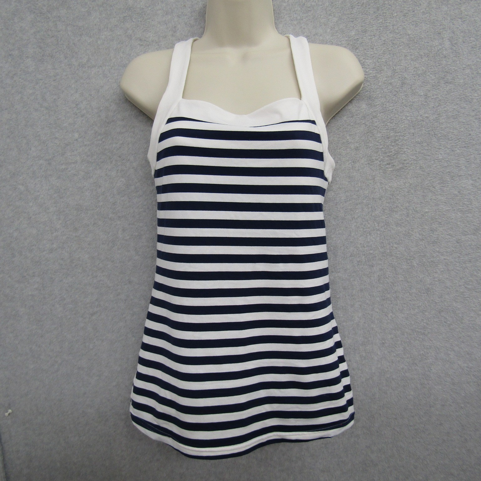 Womens Top Blouse Shirt Small Blue White Sleeveless Pullover Active Workout