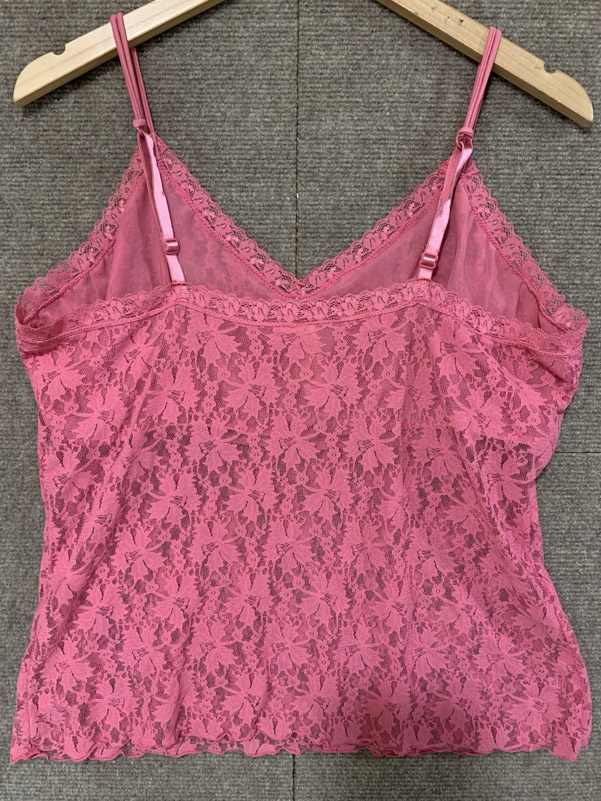 Womens Babydoll Y2K Top Coquette Fairy Lace Mesh Cami Stretch XL Pink Dainty