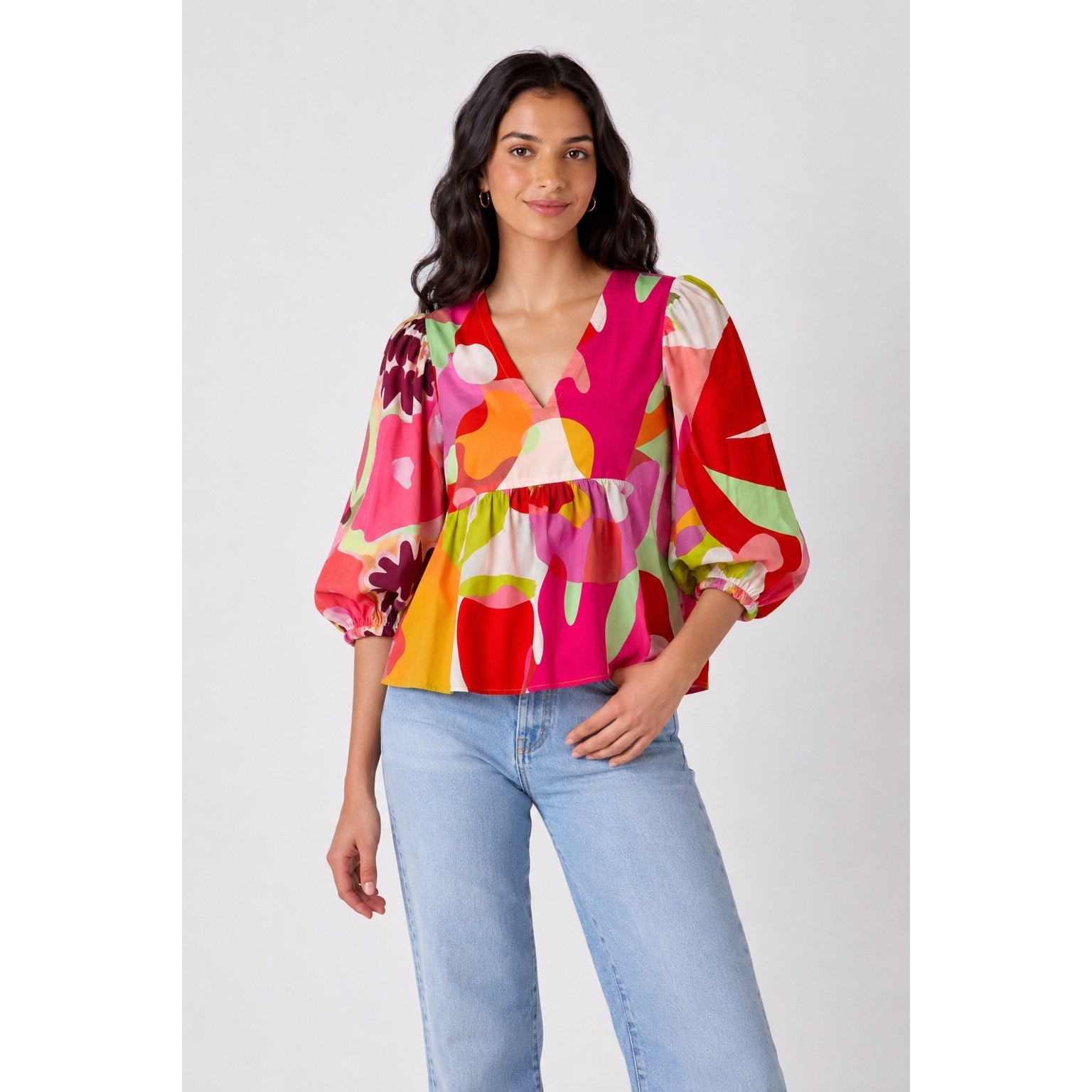 Crosby by Mollie Burch $176 Eleanor Night In Miami V-Neck Puff Sleeve Top Small