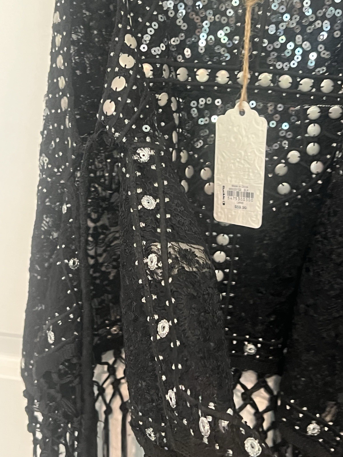 Sterling & Stitch Y2K Black Sequin Fringe Studded Boho Western Tank Top L NWT