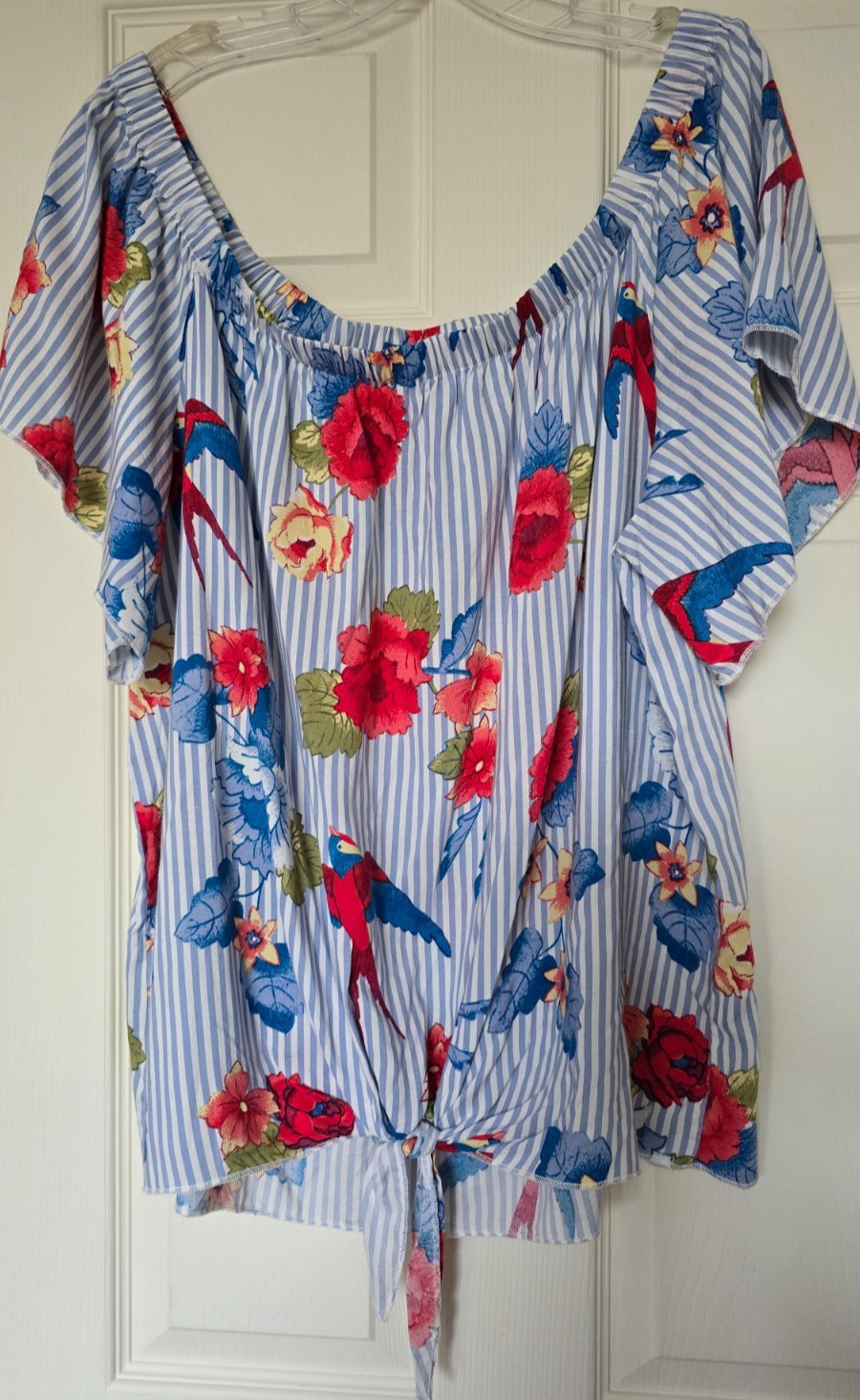 New Miss Lili Women’s 3X Off Shoulder Top Floral Birds Tropical Coastal Bust 28″