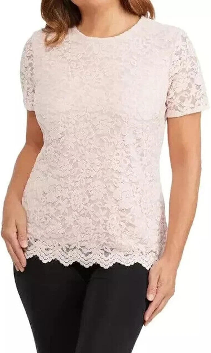 Teddi Rose Women’s Crewneck Short Sleeve Blouse, Pink, Size M
