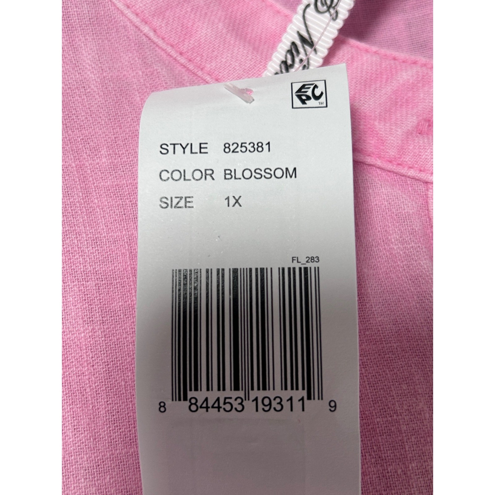 NEW Leo Nicole 1X Blossom Pink Ramie Cotton Lace Trim Button Front Shirt Plus