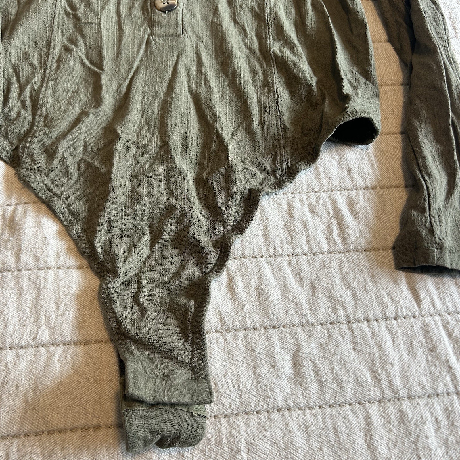 Free People Intimately Henley Style Body Suit Blouse Olive Hunter Green Size M