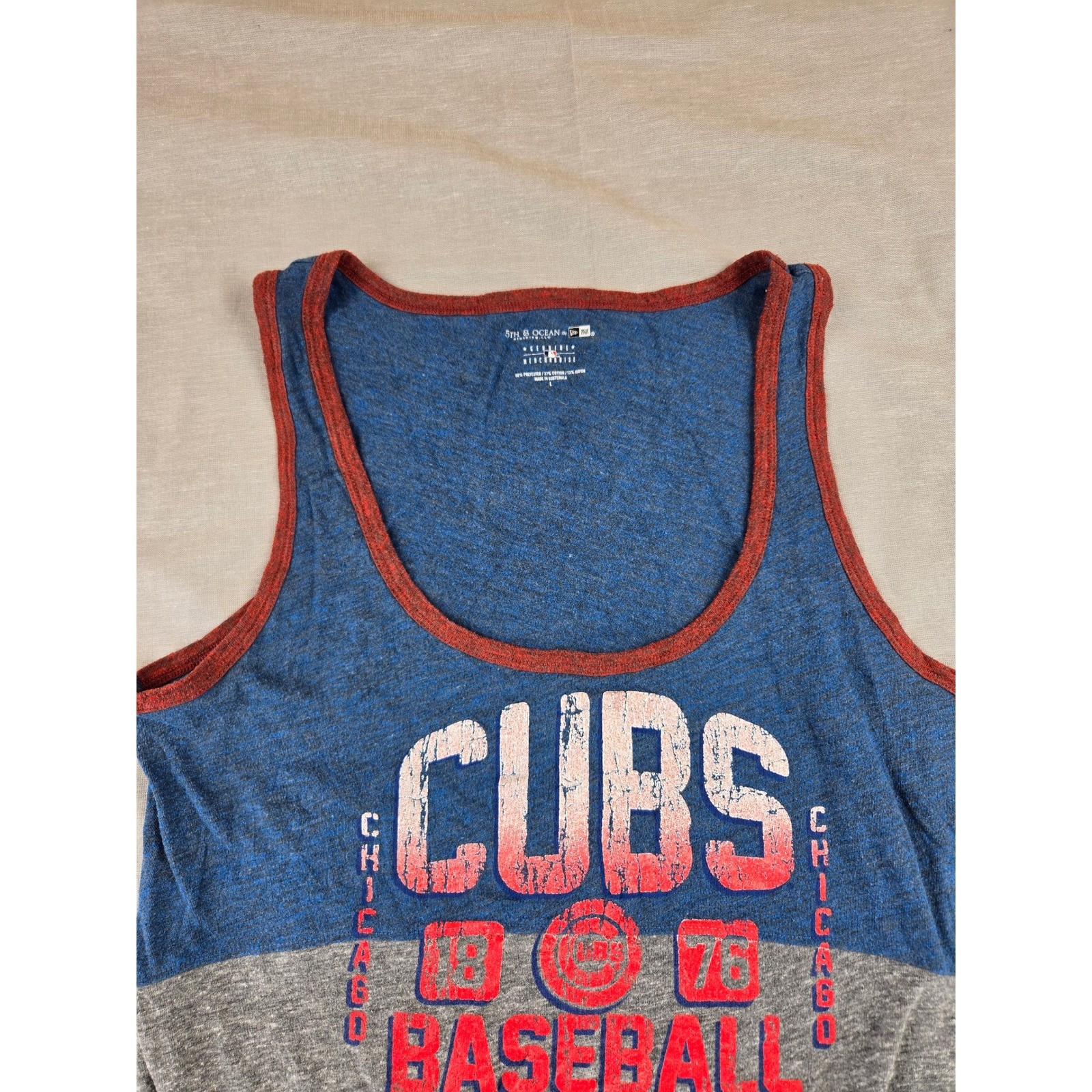 5th & Ocean Chicago Cubs MLB Colorblock Tank Top Blue Grey Red Large