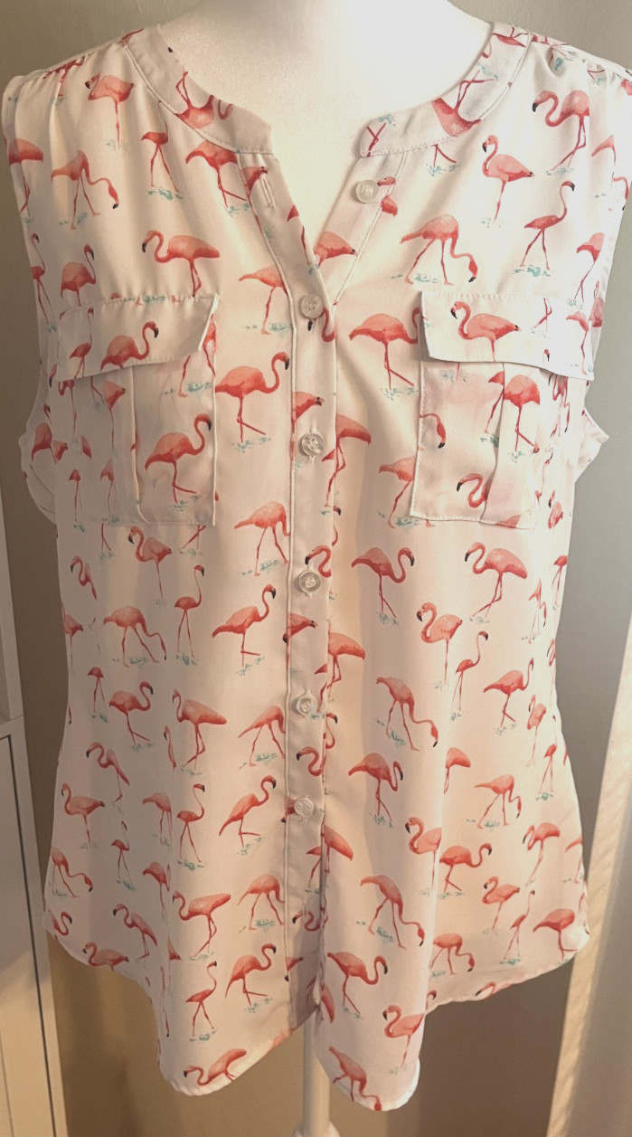 SOHO Apparel Sleeveless Button down Utility Blouse Famingo Medium EC