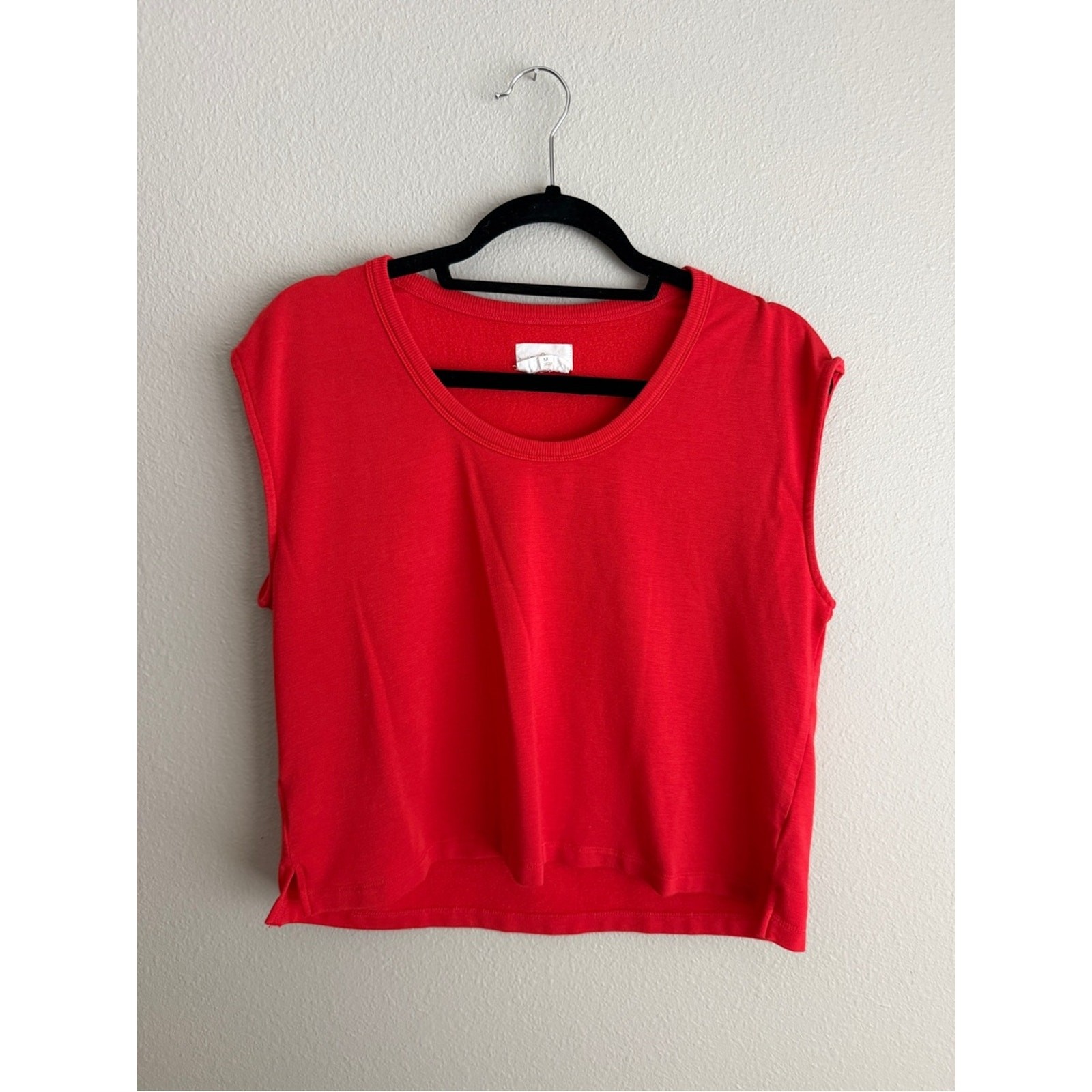 Lou & Grey Sz M Boxy Pullover Sweater Short Sleeve Bright Red Scoop Neck
