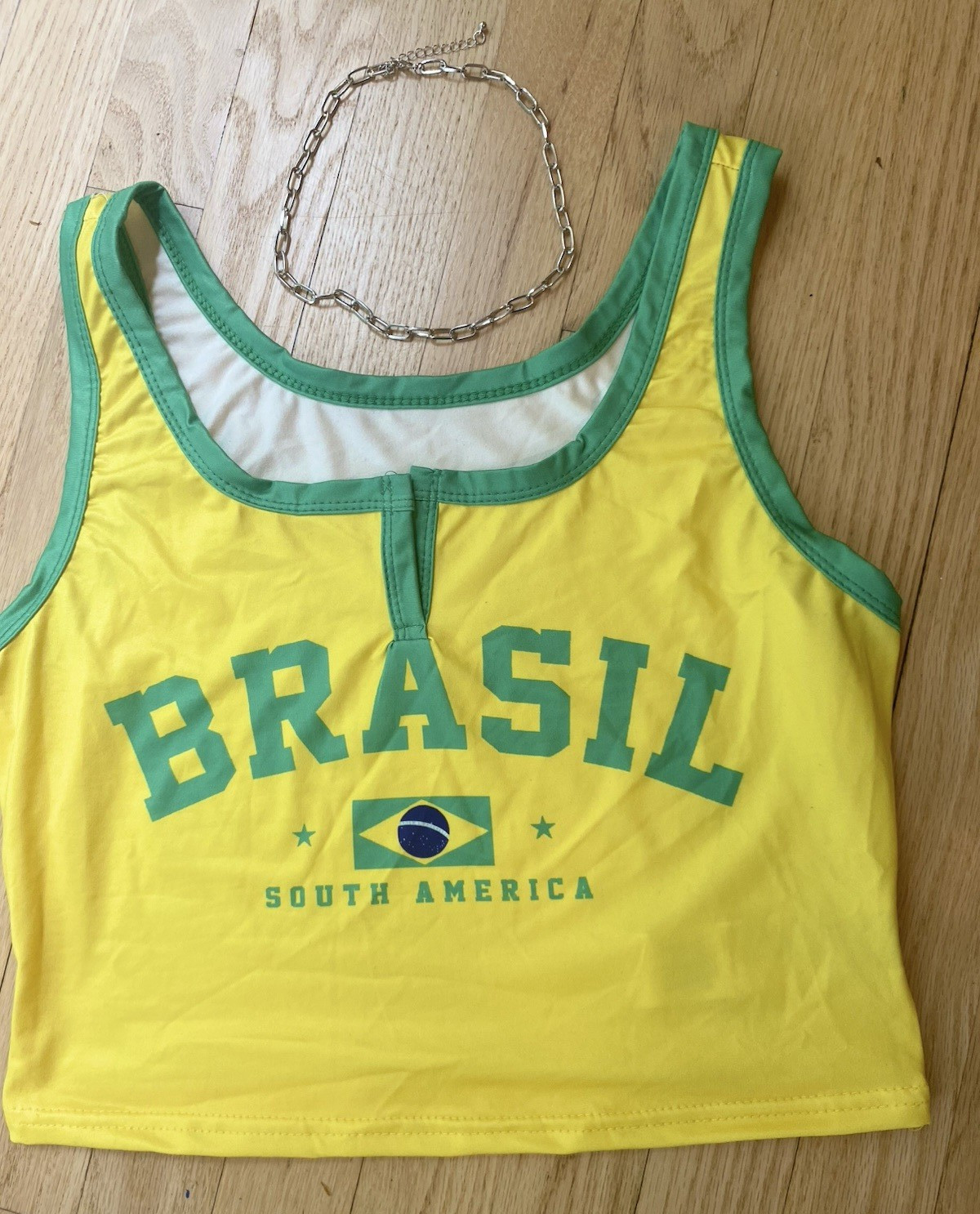 BRAZIL World Cup Football Soccer Women’s Crop Yellow Tank Top T-Shirt Shein L