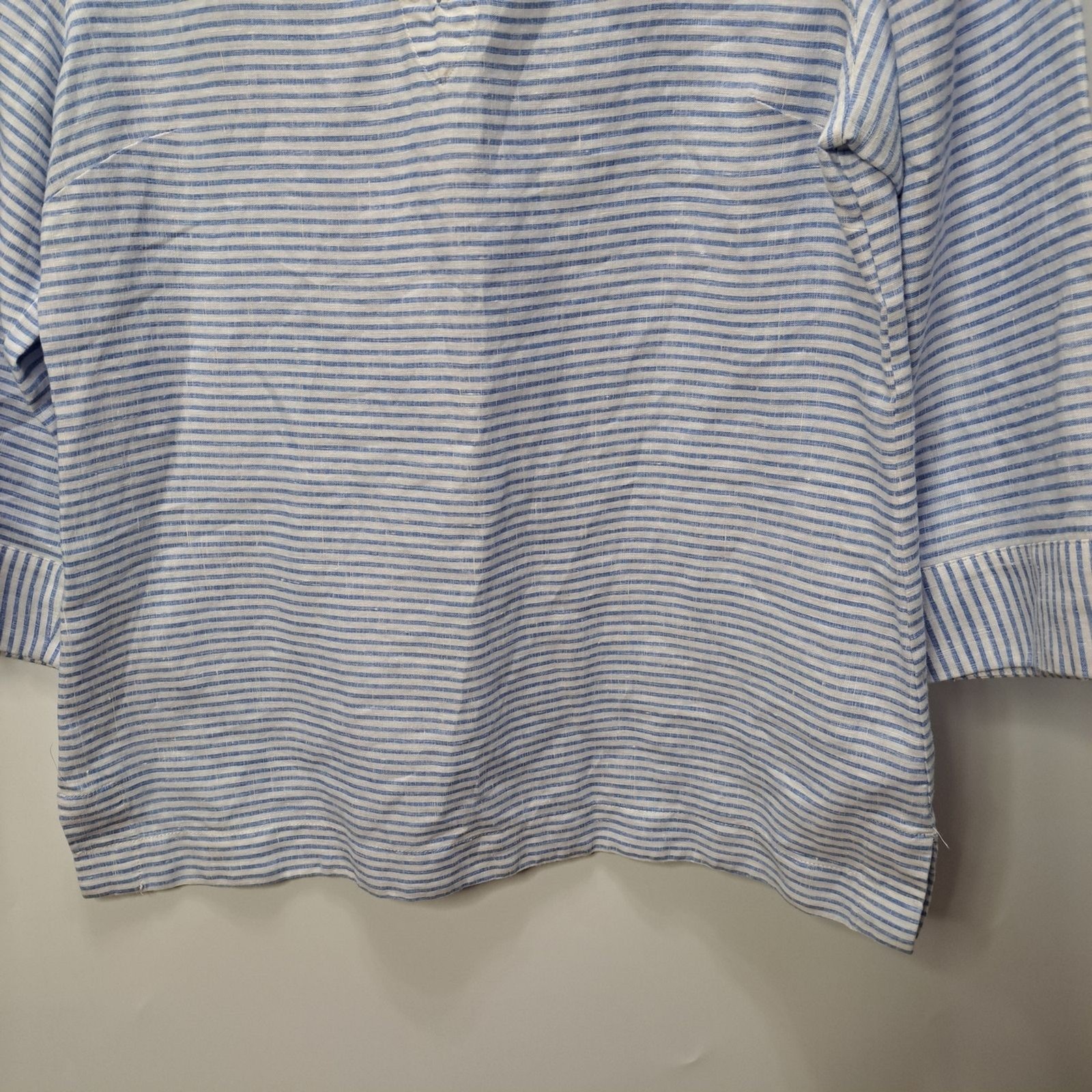 Tommy Bahama Crystaline Water Blue White Linen Lace Up Henley Shirt Top Medium
