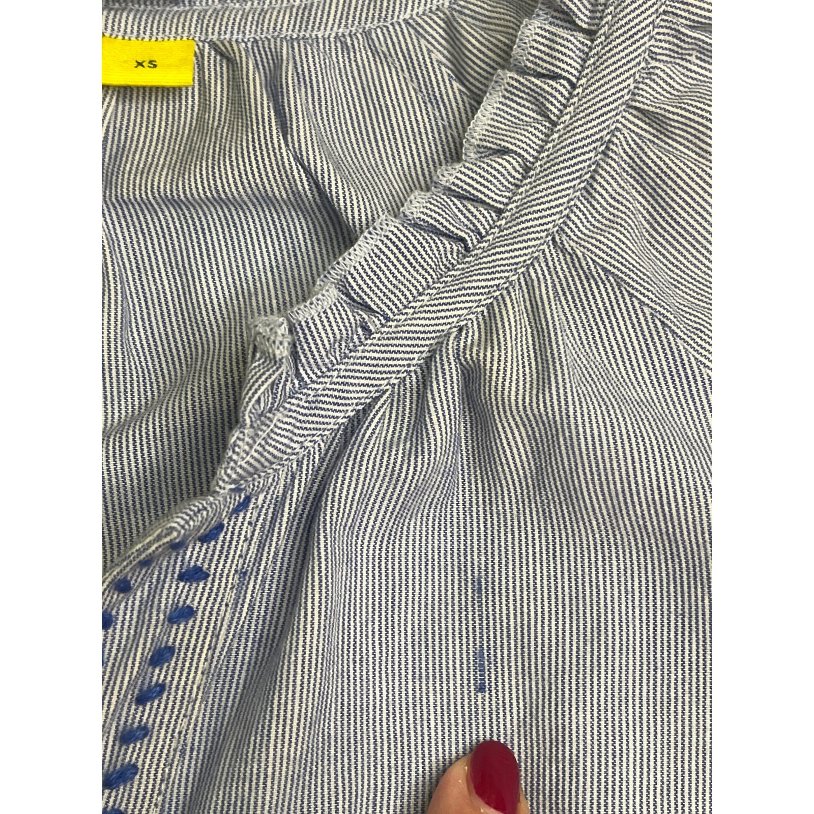 Roller Rabbit Womens Top Blue Striped V Neck Blouse Floral 3/4 Sleeve, Size XS