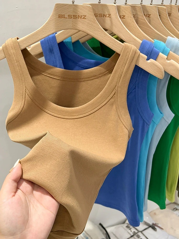 Womens Summer Sleeveless Ribbed Tank Top Stretch Basic Camisole