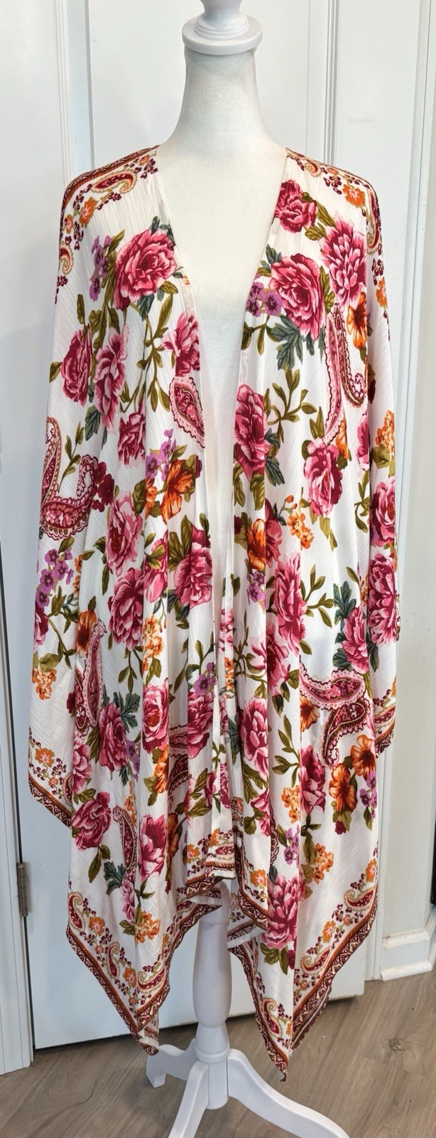 Boho Floral Paisley Kimono Ruana Open Front Duster Wrap Cottagecore Festival