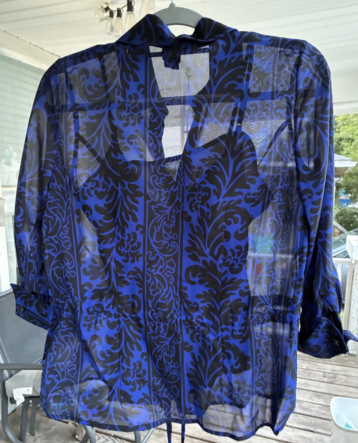 Nicole Miller Blouse Blue&Black Sheer w/Camisole Long Sleeves Button Up NWT