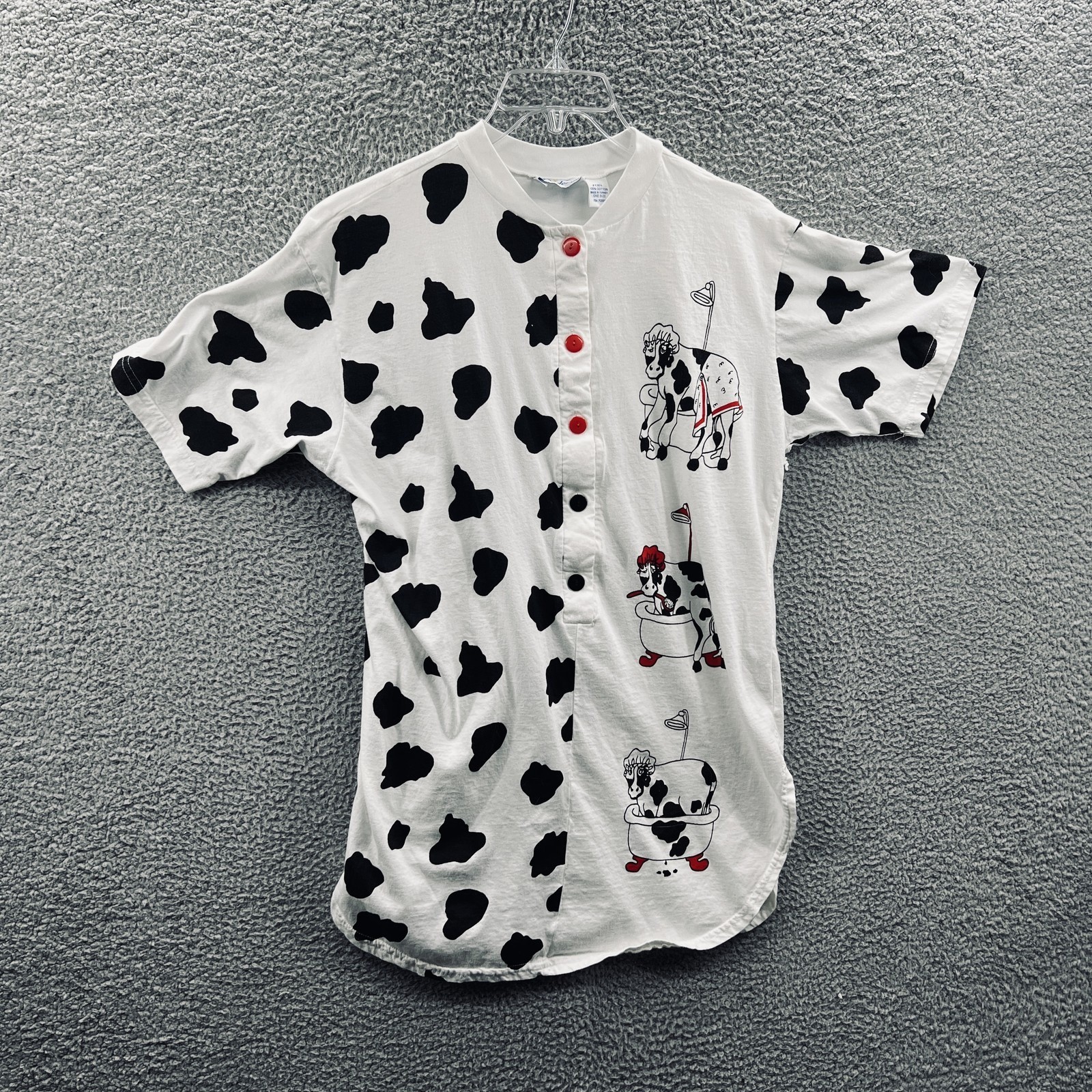 Womens Cow Print Henley Top OS Cartoon Novelty Retro Kitsch Whimsical Kawaii
