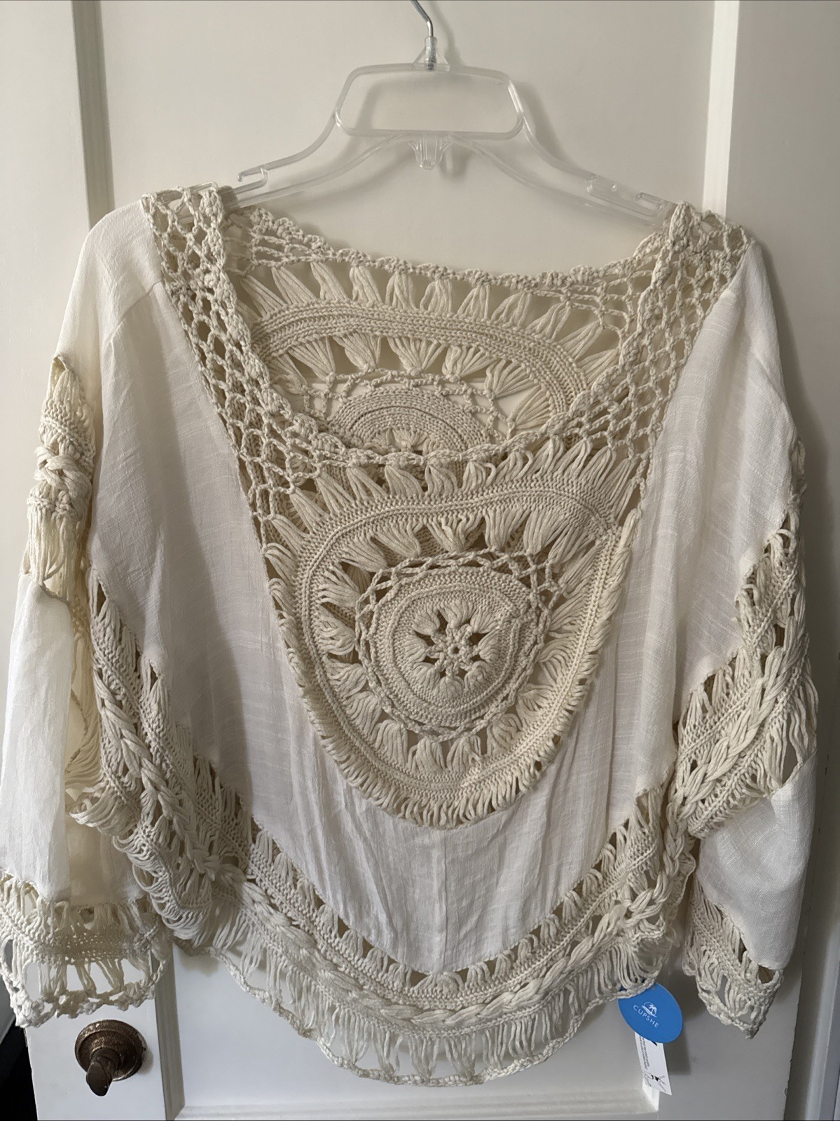 NWT Cupshe Cream Ivory Crochet Boho Festival Coachella Top Coverup OS