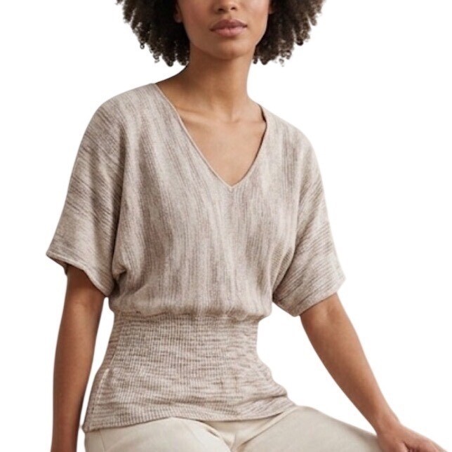 White House Black Market Space Dye Dolman Sleeve Smocked Waist Knit Top Medium