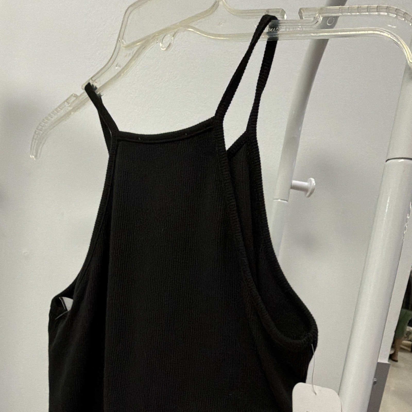 Timing Black Ribbed Knit Sequin Football Patch Cami Tank Top L WN8258C-P2