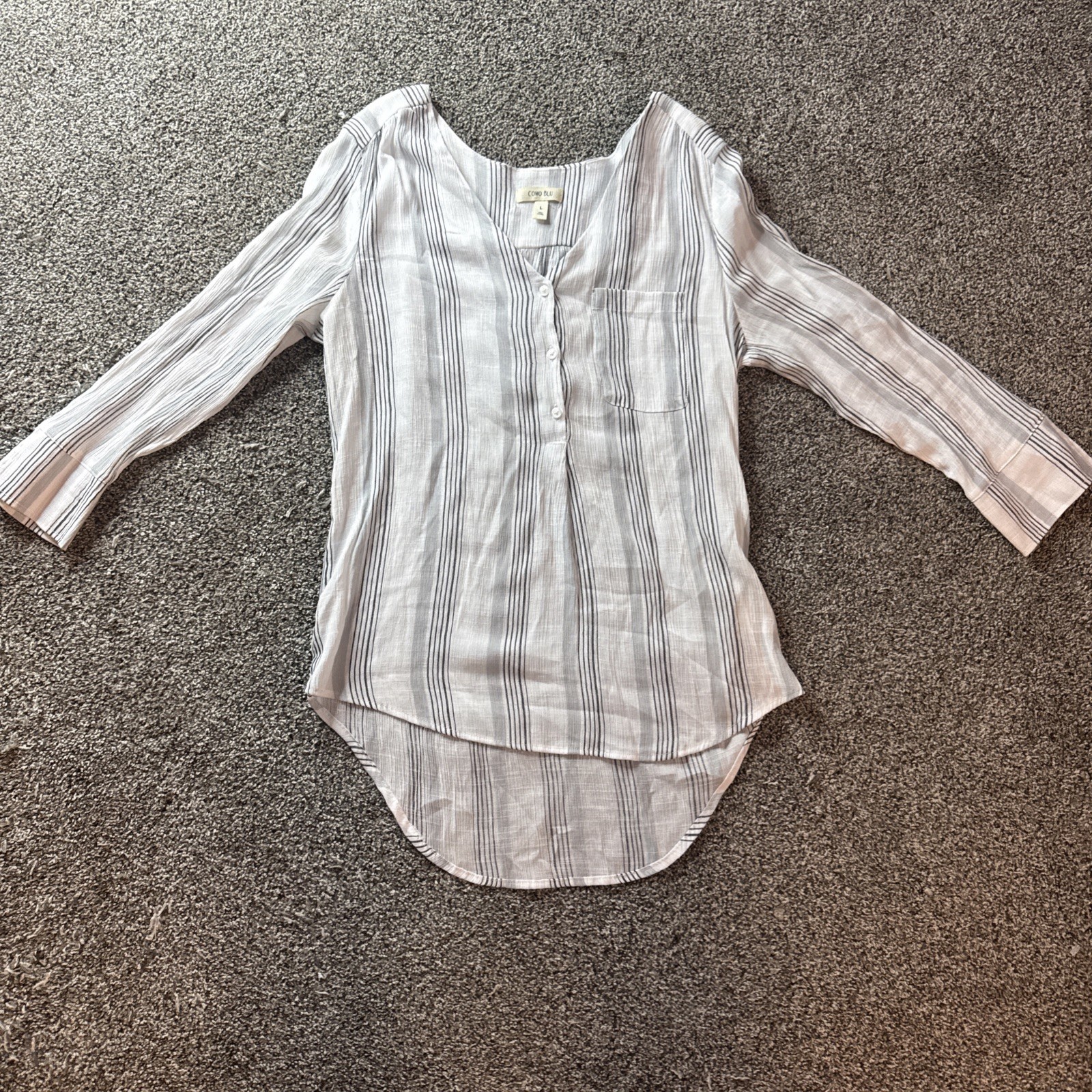 Como Blu Women’s Career Blouse Top Striped White Black Gray (L) Large