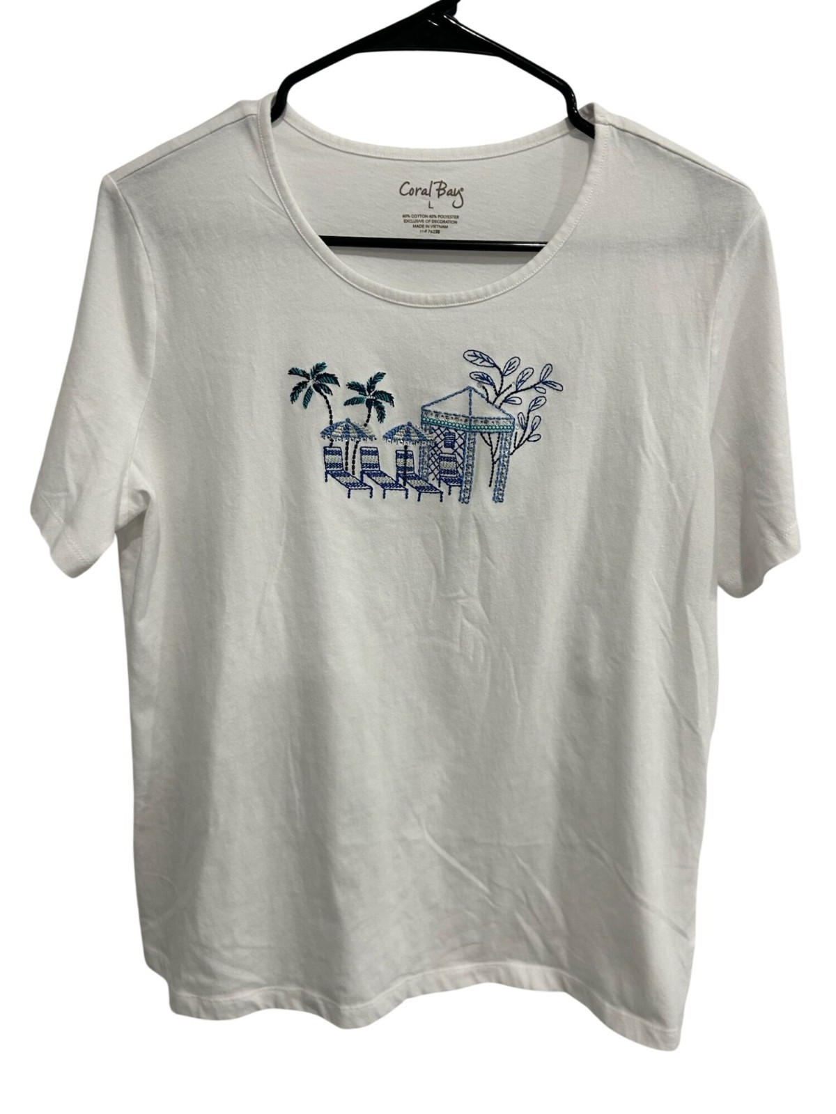 Coral Bay Large White Embroidered Palm Tree Lounge Chair Tee Resortcore Coastal