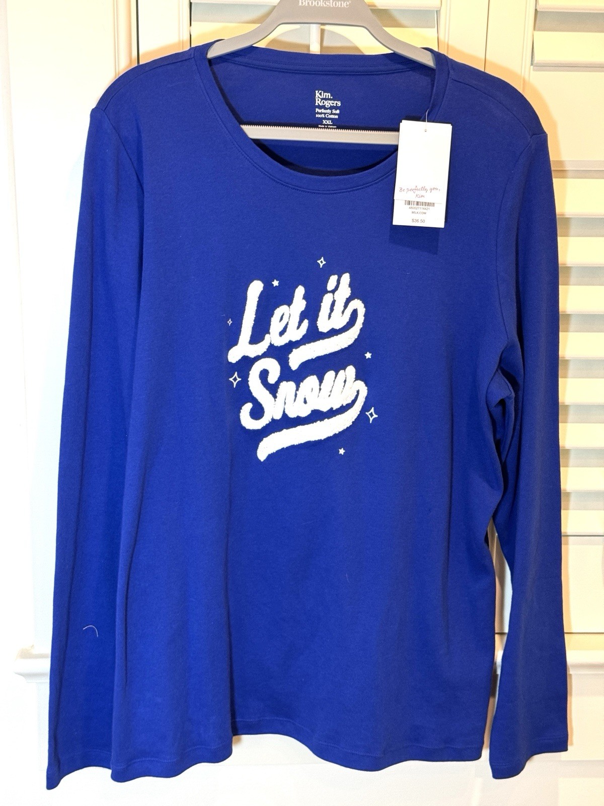 Kim Rogers Holiday long sleeve Shirt Blue Woman’s XXL NWT Let It Snow