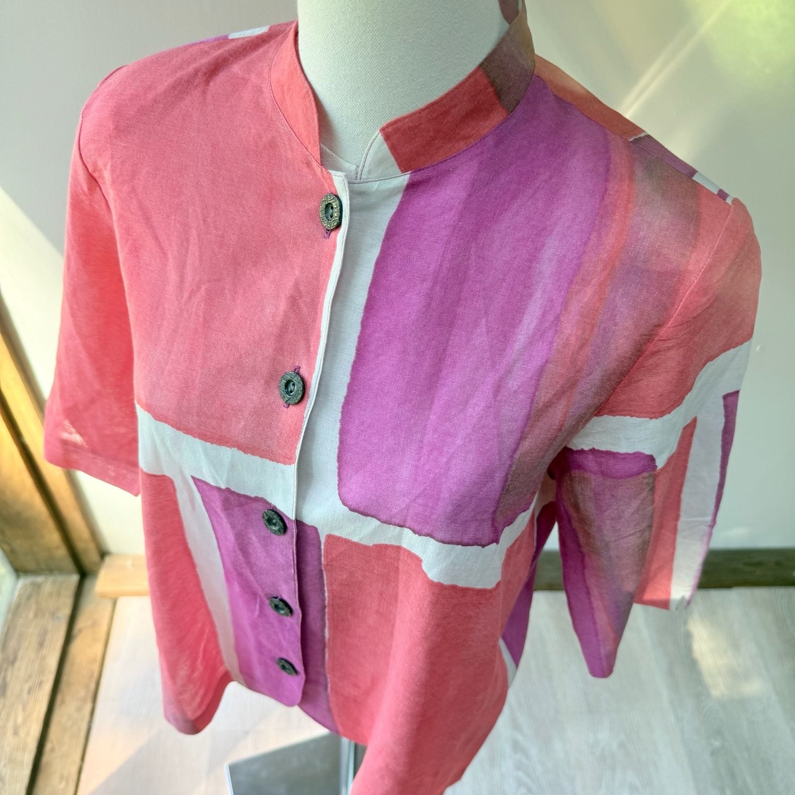 Vintage Pink Abstract Block Print Button-Down Shirt