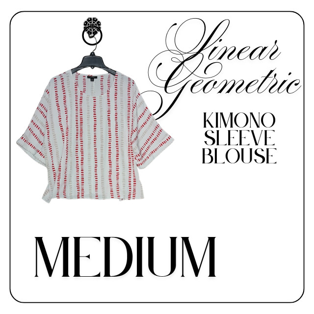 Alfani Blouse Womens Medium White Red Stripe Kimono Sleeve Oversized Relaxed Top