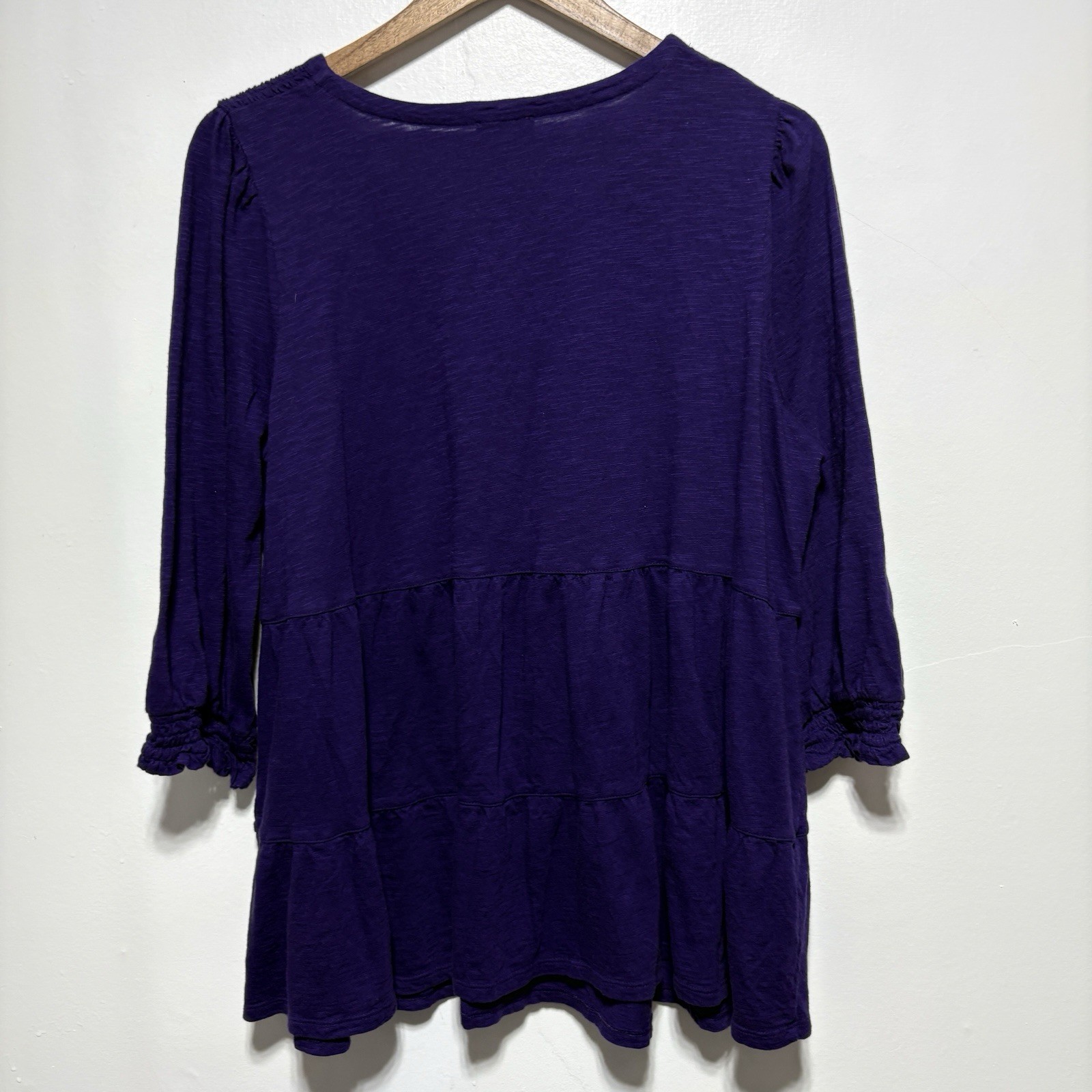J Jill Top Womens L Petite Dark Purple 3/4 Gathered Sleeve Babydoll Style Flowy