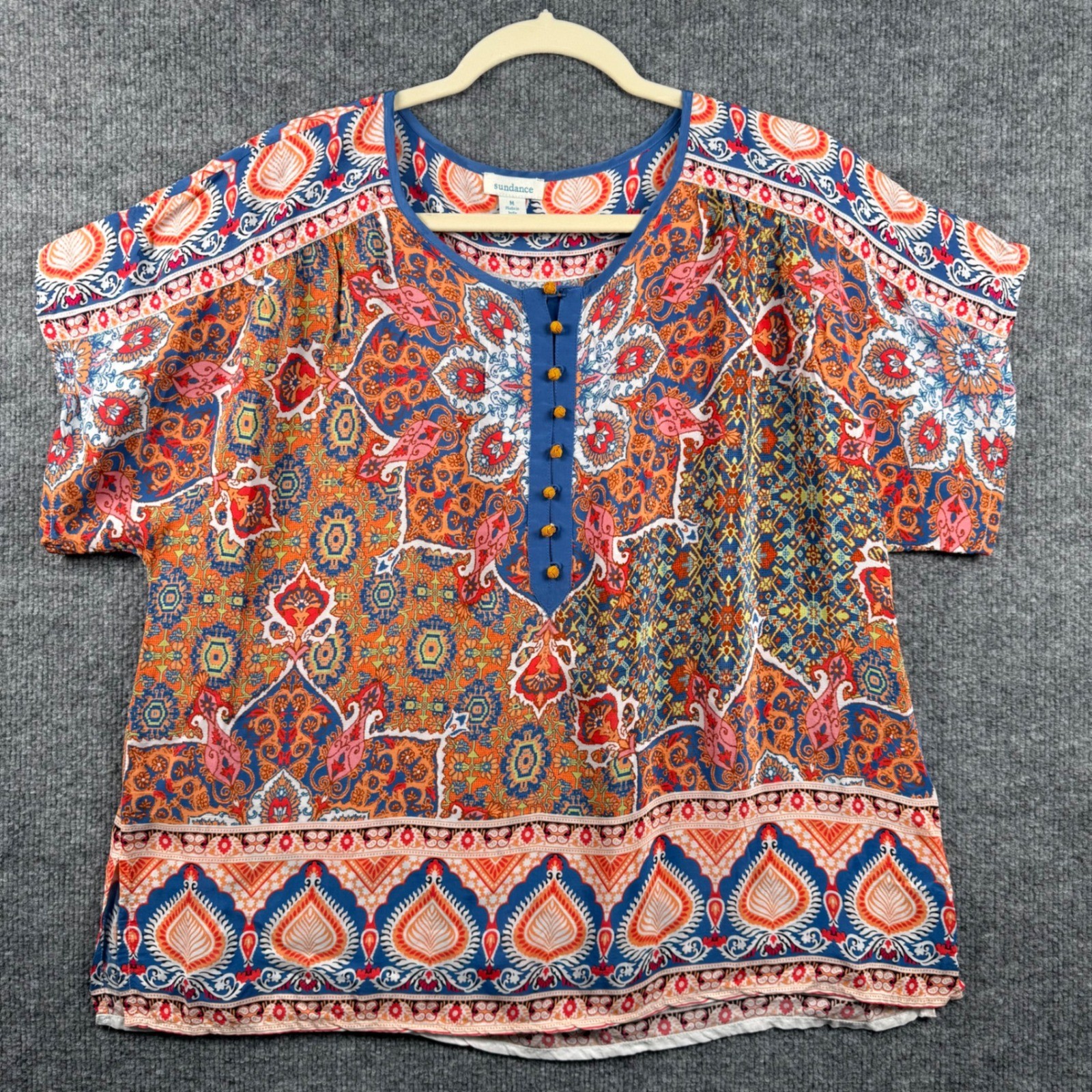 Sundance M Boho Paisley Viscose Blouse Indie Peasant Art Breezy Tribal Colorful