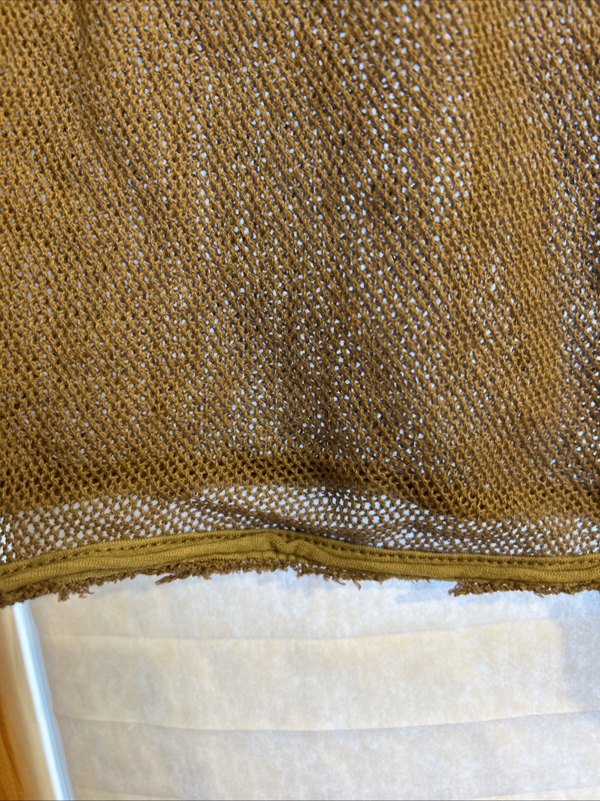 Mur Mur Taupe Cotton Mesh Long Sleeved Top Raw Edges Size Medium Good Condition