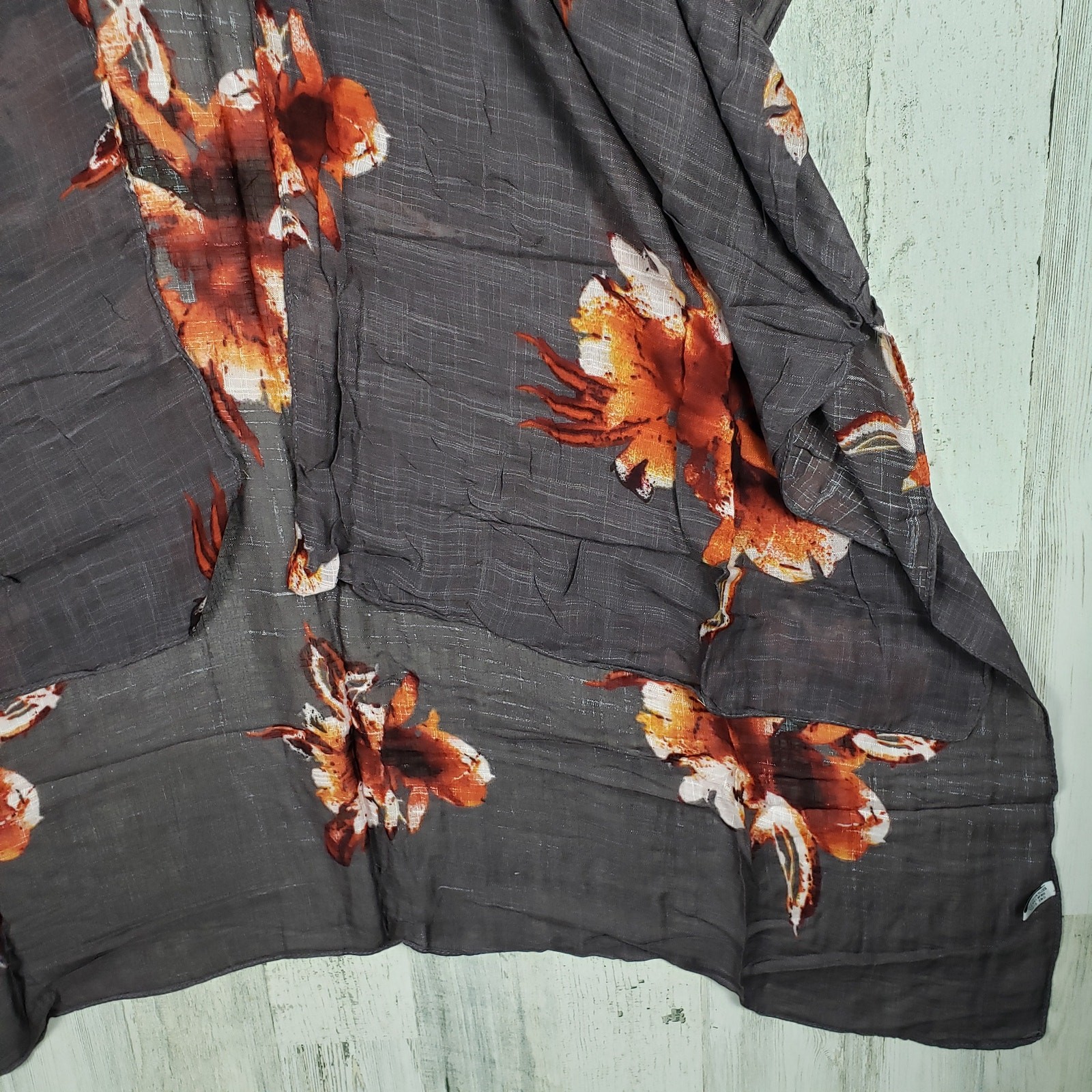 New Gray Floral Print Open Front Boho Flower Lightweight Kimono Women’s One Size