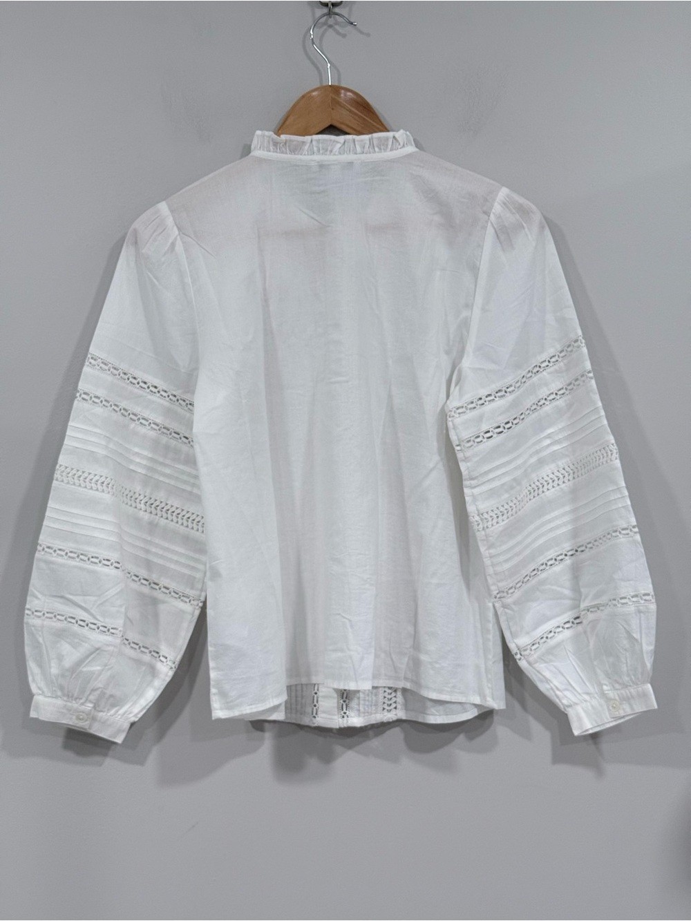 Madewell White High-Neck Lace-Insert Long Sleeve Pintuck Button Down Shirt S NWT