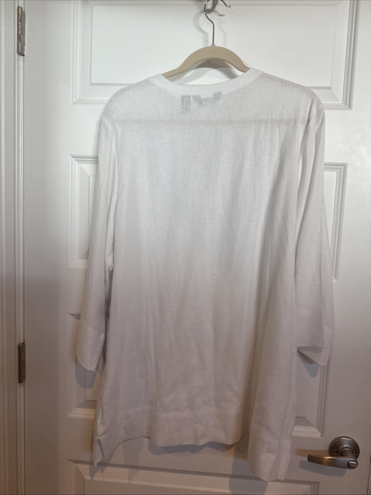 Lands’ End Women’s Spilt Neck 3/4 Sleeve Tunic Blouse, White, Size L NEW