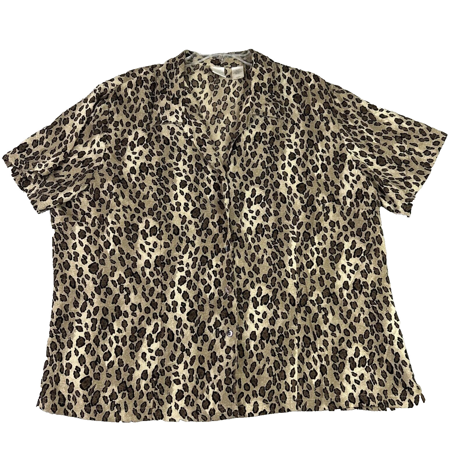 Emma James Women’s 22 W Button Up Camp Shirt Brown Leopard Print Blouse Boho