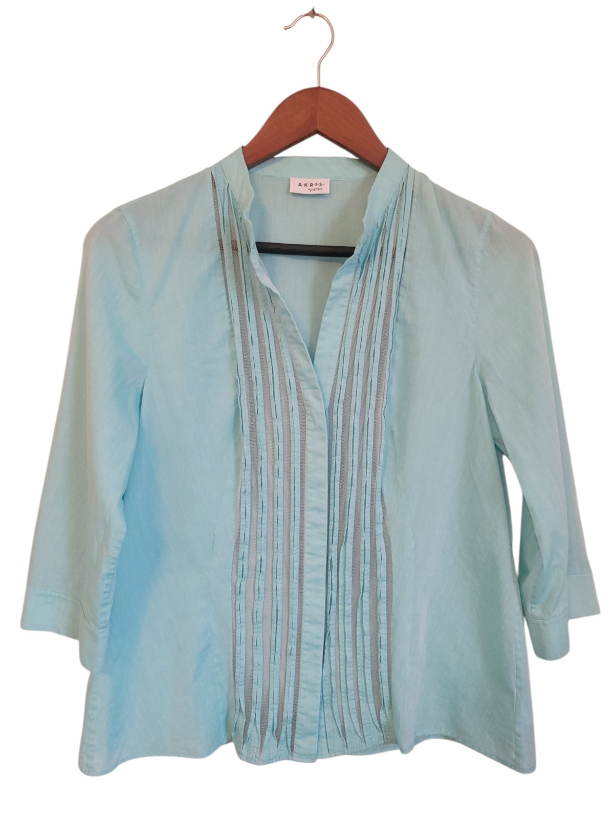Akris Punto Cotton Silk Tunic Blouse Blue Quiet Luxury Designer Top Size 10